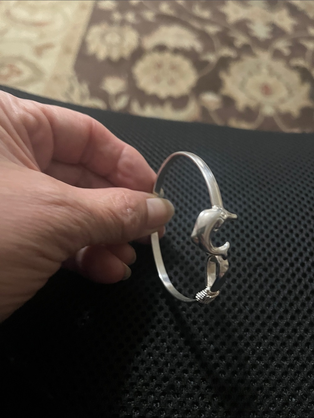 Silver Dolphin Motif Bangle Bracelet - Women's Jewelry